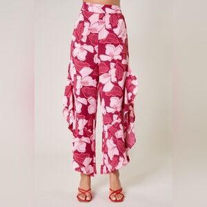 Sugarlips Floral Ginger Berry Ruffle Side Slit Pants (nwt)